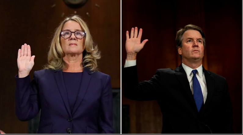 Dr. Ford and Kavanaugh swearing oath at their testimonies. Photo courtesy of CNN. 