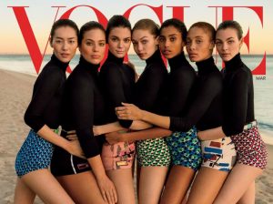 Courtesy of Vogue. While representation in the media has come a long way, it is still not where it needs to be. While diversity of race is represented in this photo, there is little to no diversity in body type. 