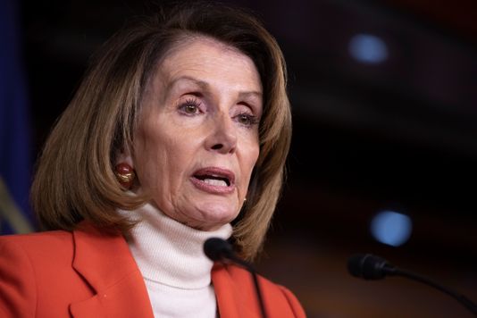 Pelosi speaks during her weekly news conference (The Atlantic). 