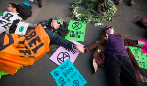 Members of the recently formed Extinction Rebellion group in Westminster.  Photo courtesy of The Guardian.