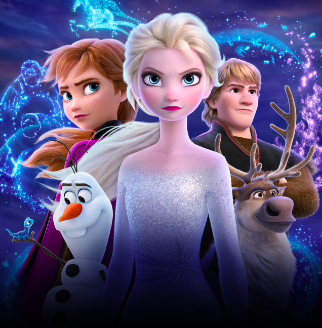 Picture via https://movies.disney.com/frozen-2 of Ana, Elsa, Olaf, Christoph, and Sphen. 