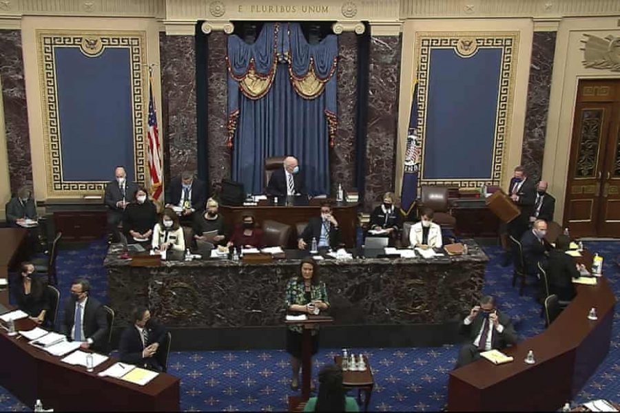 A congressional aid addresses the U.S. Senate. Photo courtesy of The Guardian.